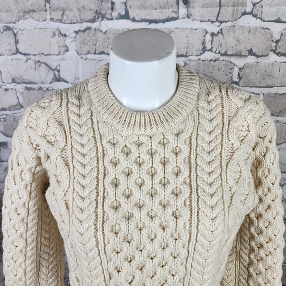 Irelandseye Cara Crew Neck 100% Virgin Wool Cream Size Small Fisherman - Picture 4 of 14